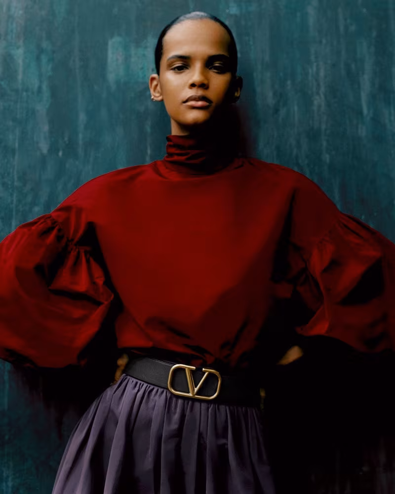Valentino Neck-Tie Cotton-Blend Faille Blouse