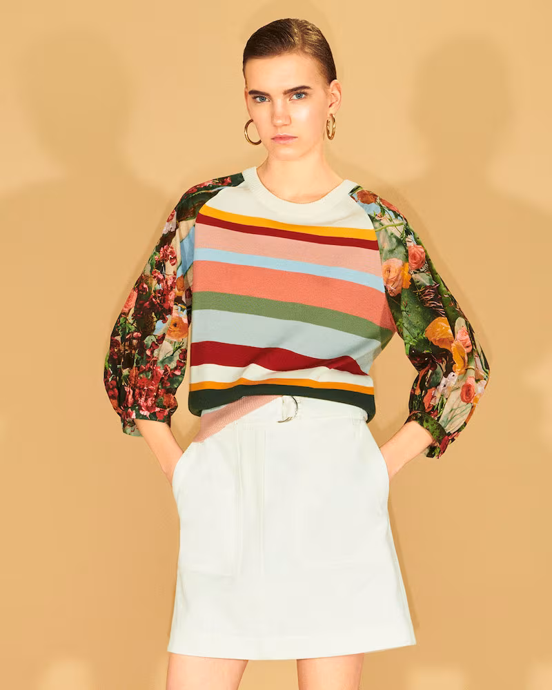 Akris Punto 3/4-Sleeve Perforated-Inset Sweater