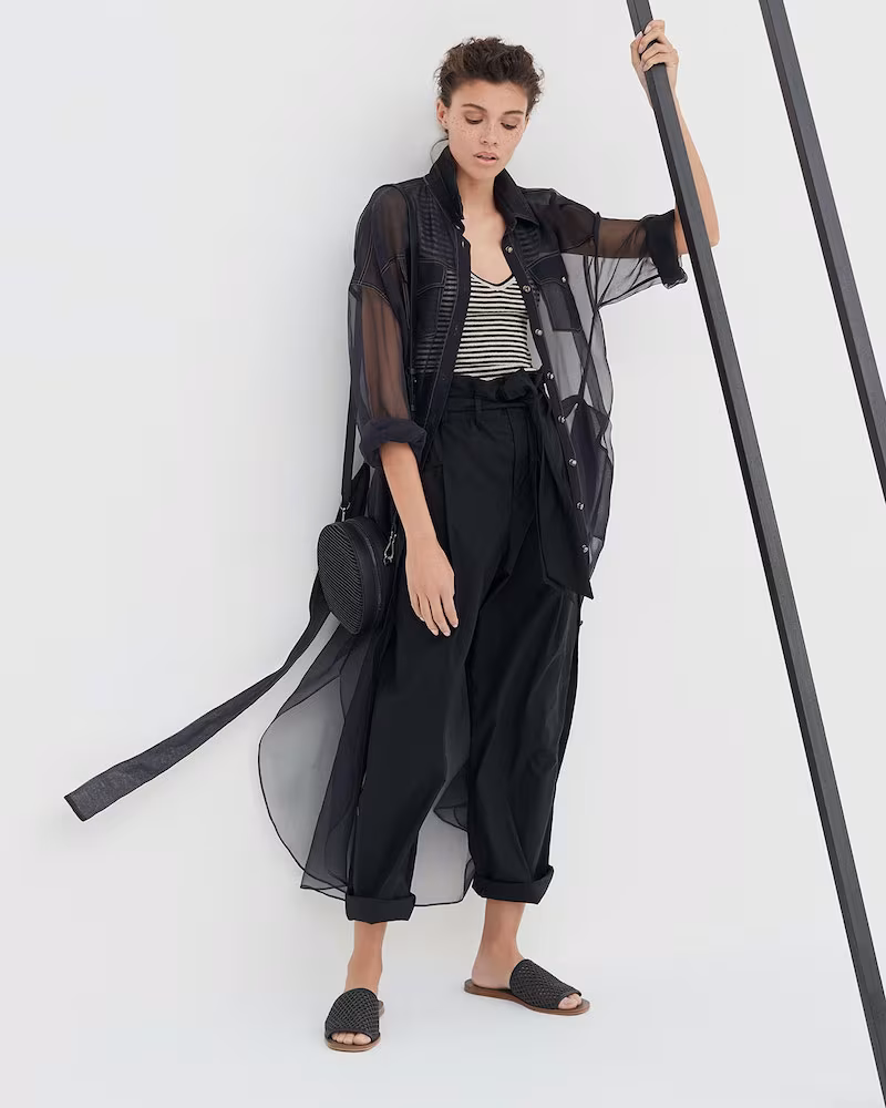 Brunello Cucinelli Western-Style Crispy Silk Western Duster Shirt With Slip
