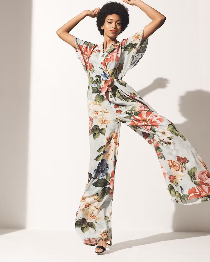 Dolce & Gabbana Flutter Sleeve Floral-Print Crepe Jumpsuit