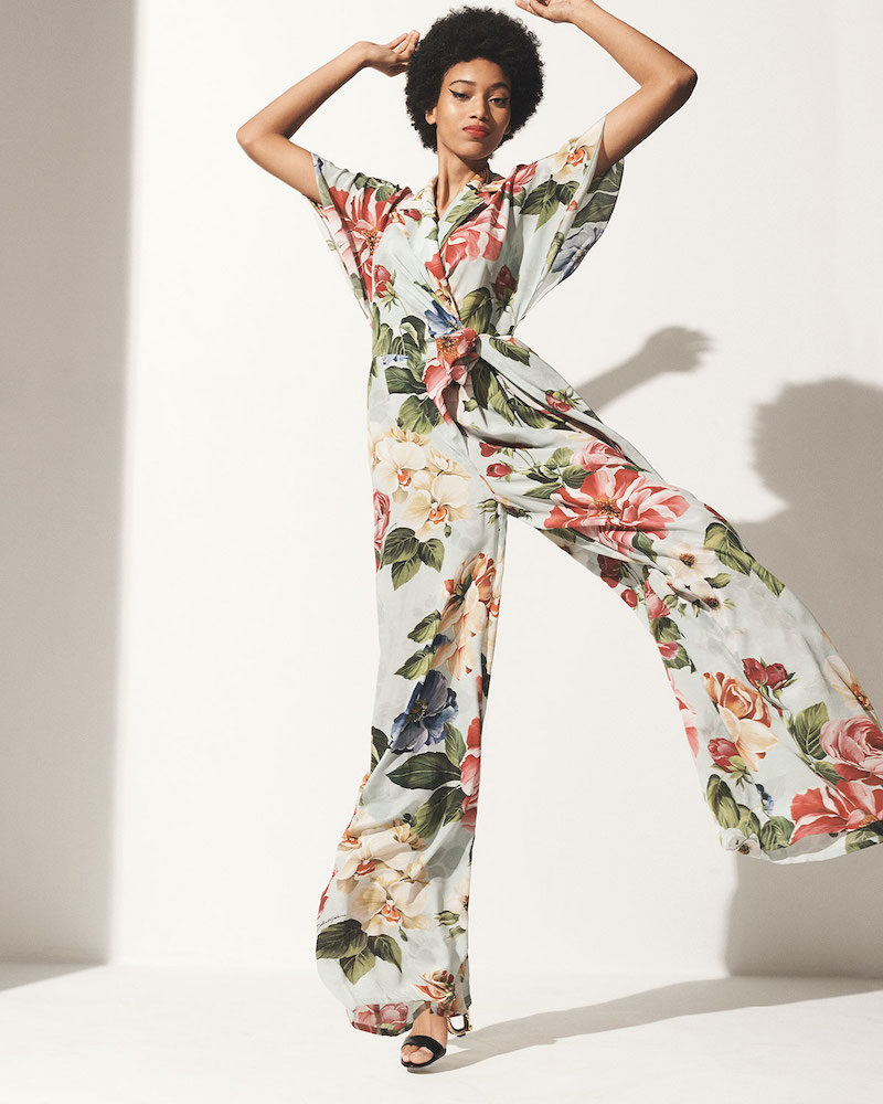 Dolce & Gabbana Flutter Sleeve Floral-Print Crepe Jumpsuit
