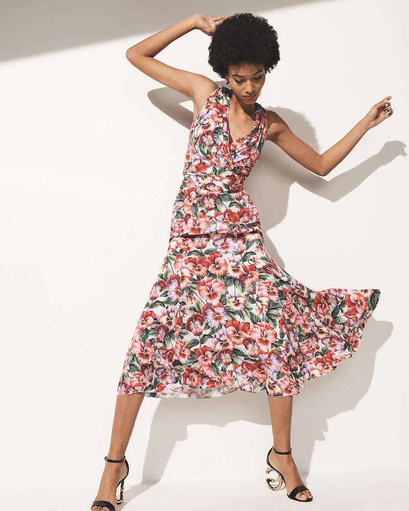 Dolce & Gabbana Multi-Pansy-Print Midi Skirt