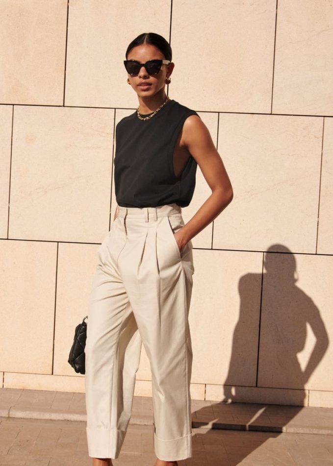 & Other Stories Relaxed High Waisted Cotton Trousers