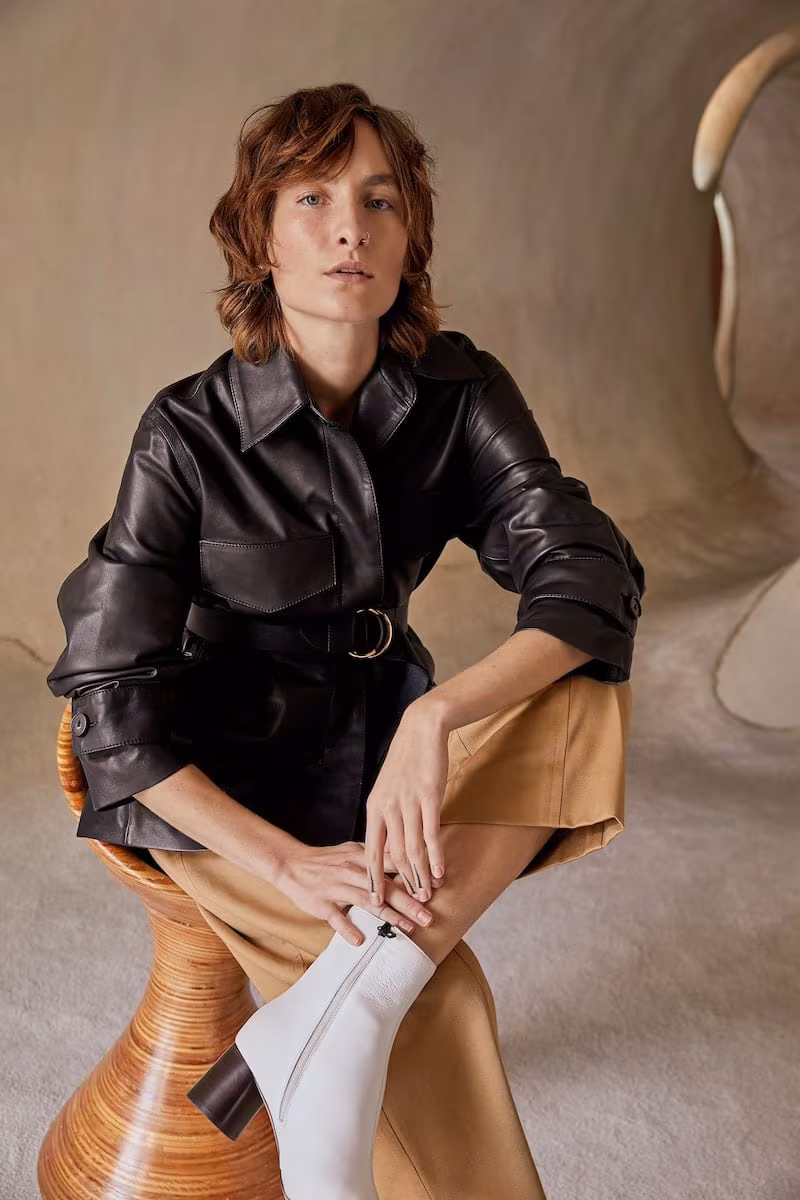 Vince Belted Leather Safari Jacket
