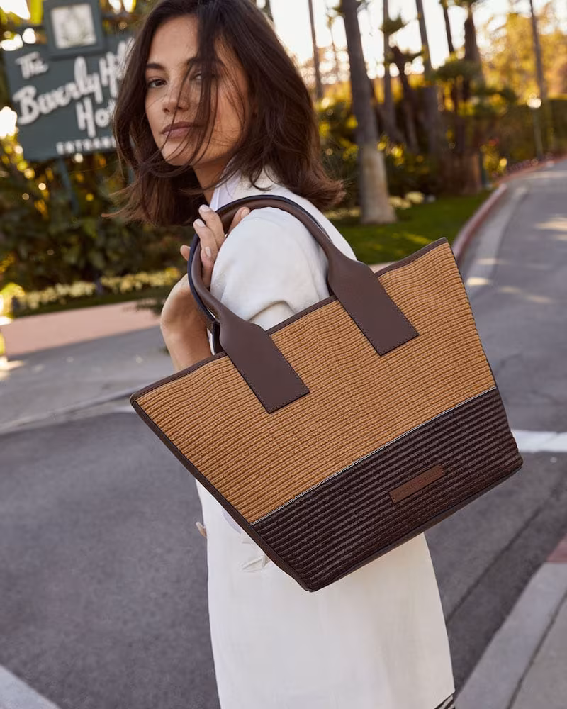 Brunello Cucinelli Raffia & Leather Tote Bag