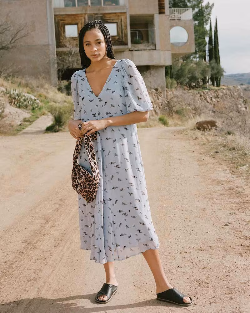 GANNI Printed Georgette Dress
