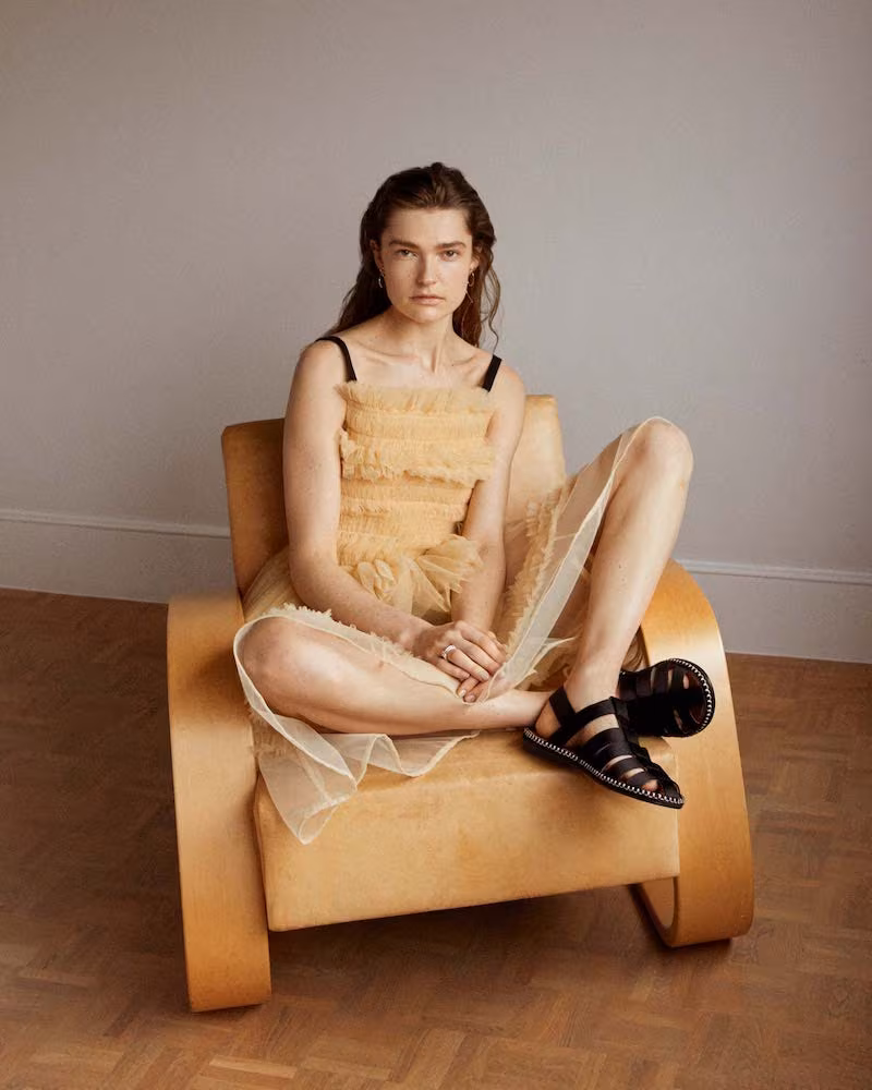 Molly Goddard Betsy Lace-Up Smocked-Tulle Top