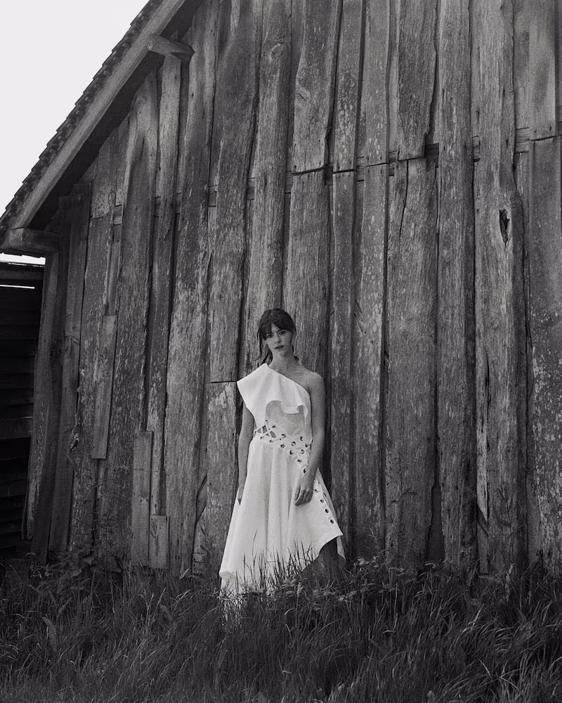 Alexander McQueen One-Shoulder Eyelet-Embellished Ruffled Linen-Poplin Gown