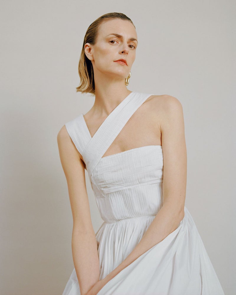 Gabriela Hearst Norah Asymmetric Pleated Cotton Dress