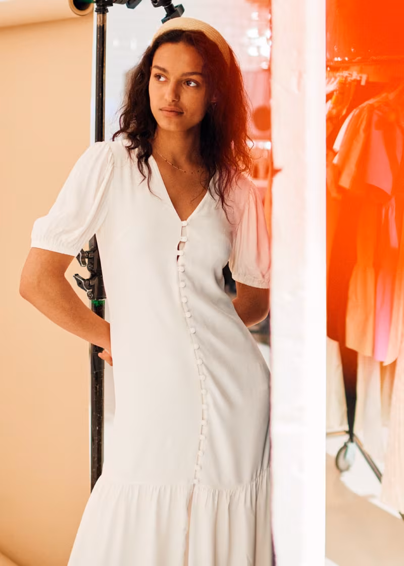& Other Stories Button-Down Puff Sleeve Midi Dress