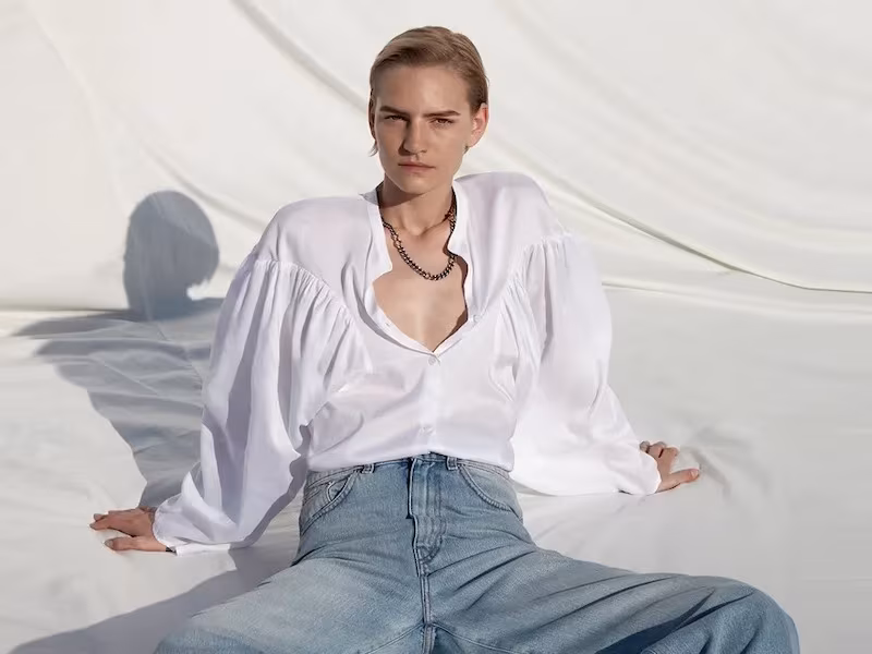 Totême Moncton Gathered Balloon-Sleeve Blouse