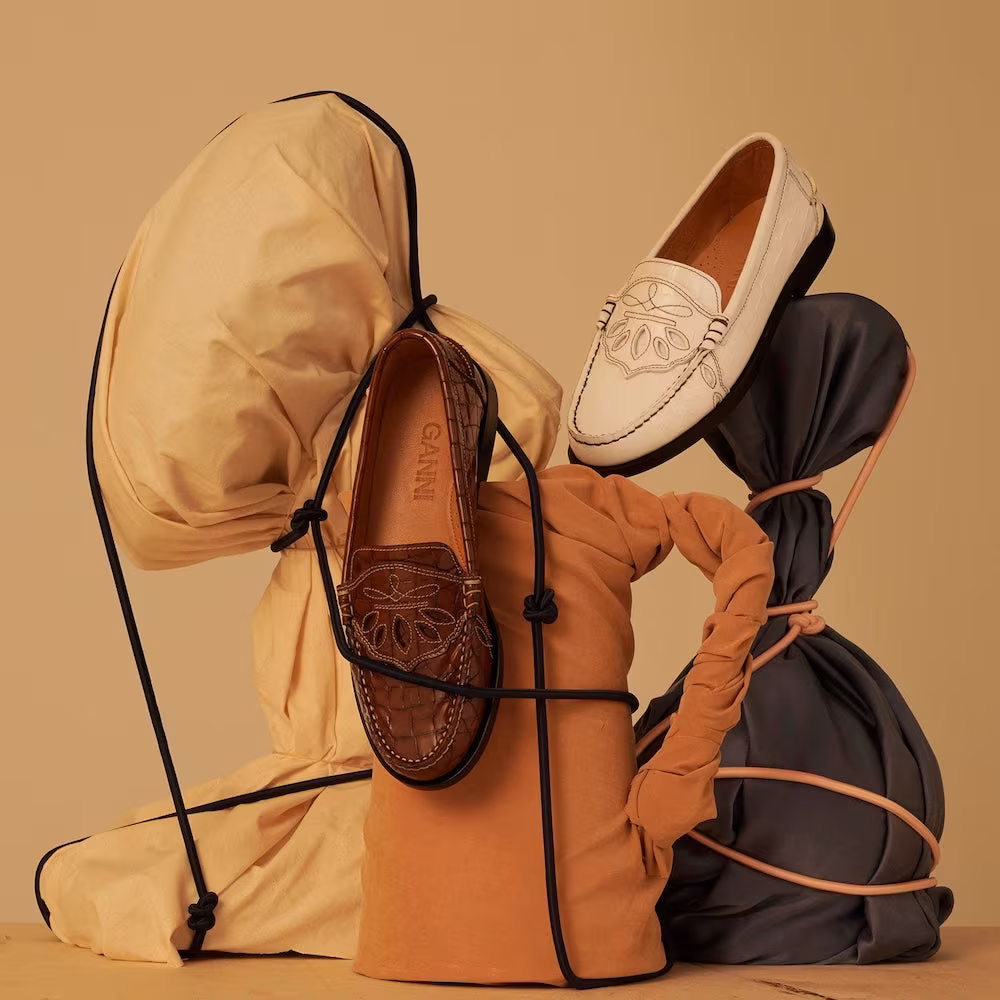 Ganni Crocodile-Effect Patent-Leather Penny Loafers