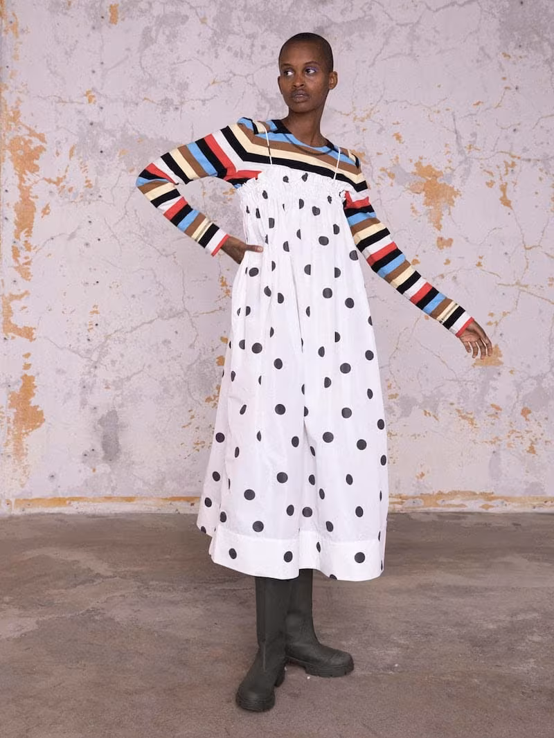 Ganni Polka-Dot Trapeze Dress
