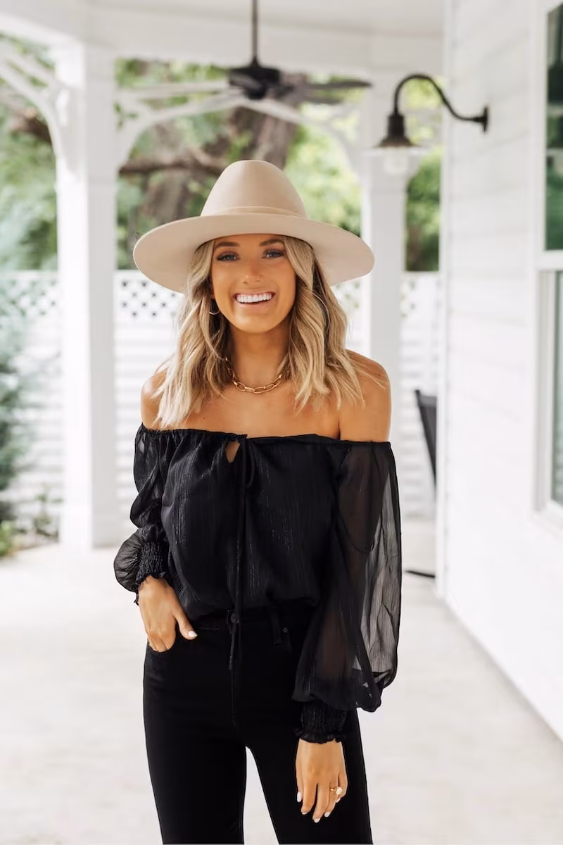 WAYF x BFF Sarah Metallic Off the Shoulder Top