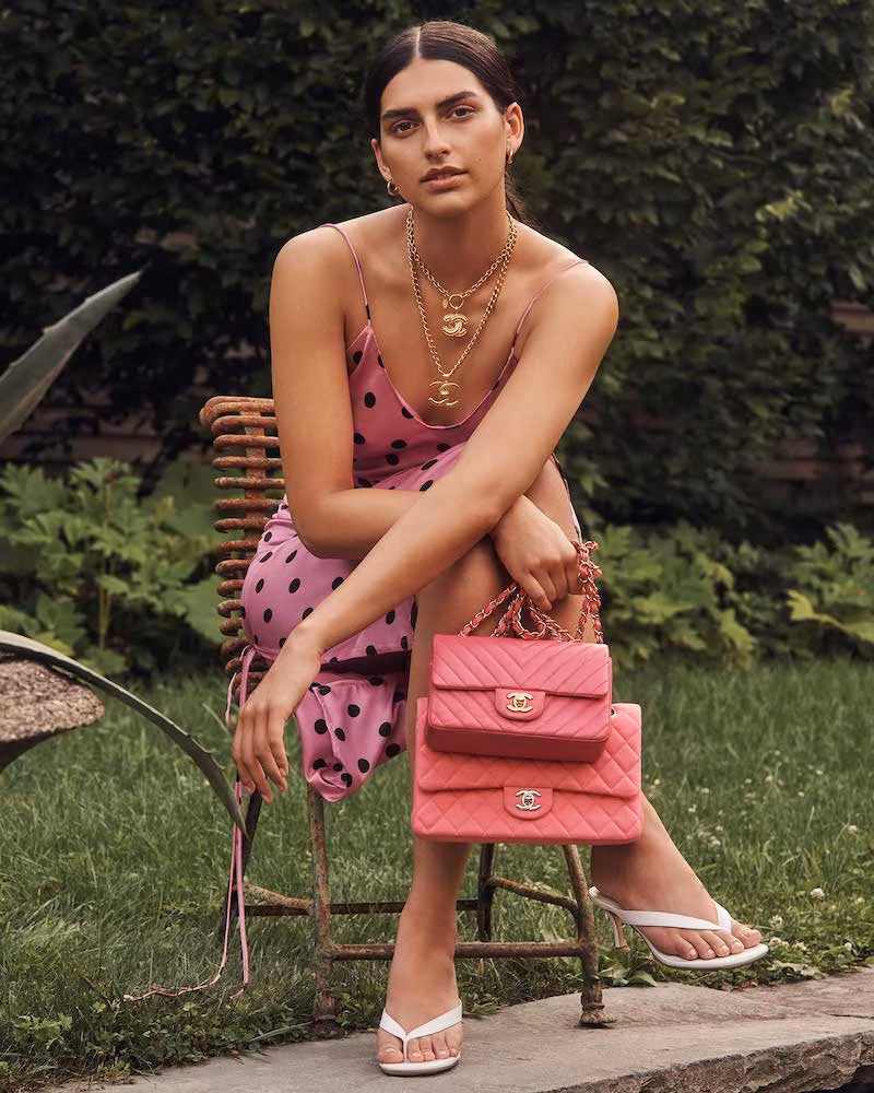 What Goes Around Comes Around Chanel Pink Lambskin Chevron Flap Bag