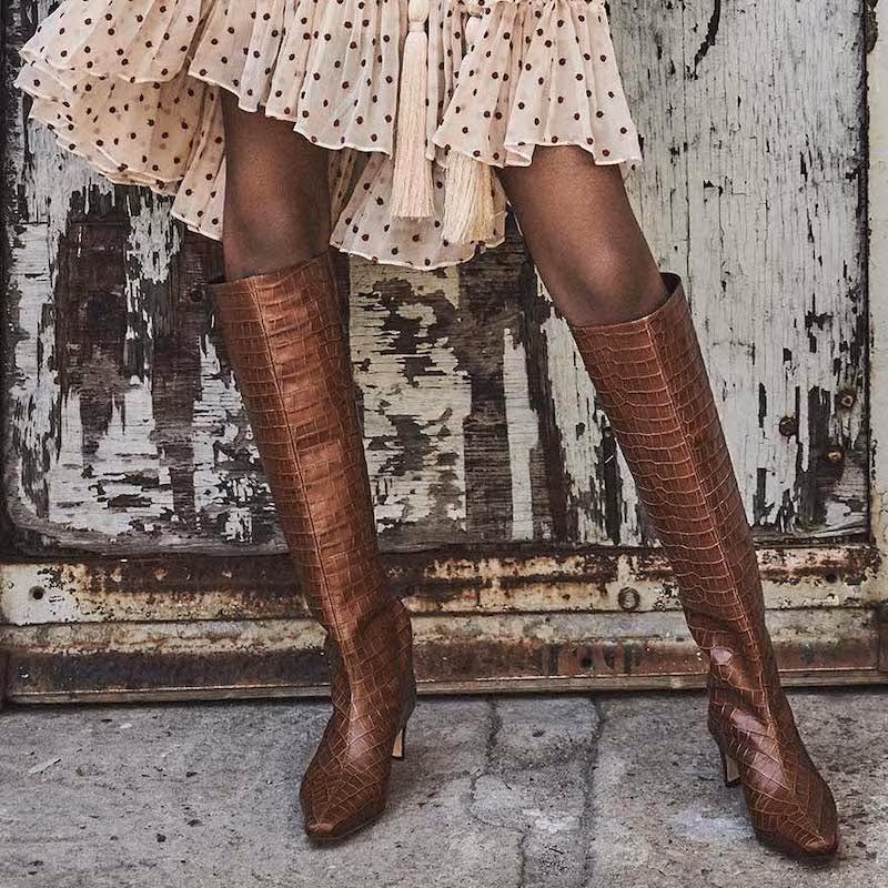Zimmermann Croc-Embossed Leather Knee Boots