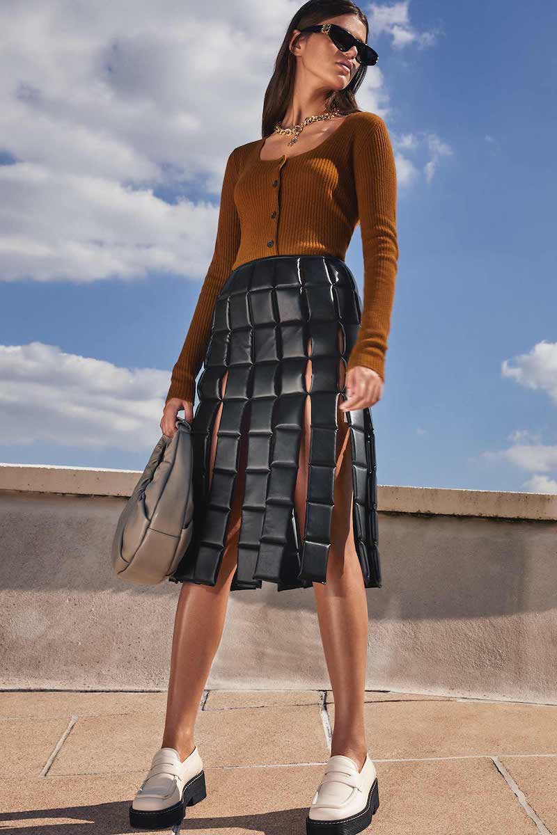 A.W.A.K.E MODE Vegan Leather Tiled Skirt