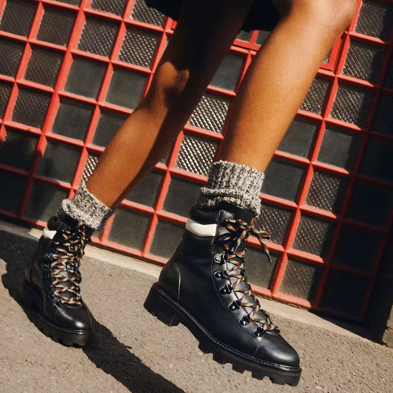 JIMMY CHOO ESHE Flat Black Smooth Leather and Latte Nappa Hiking Boots