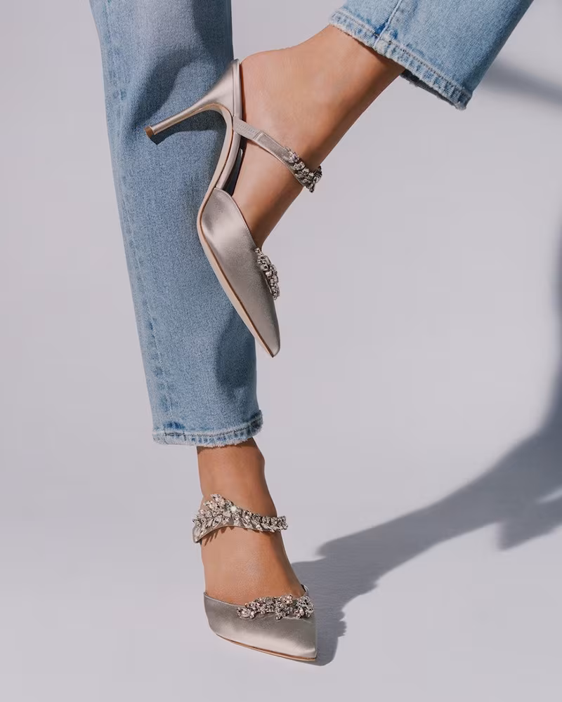 Manolo Blahnik Lurum Crystal-Embellished Satin Mules