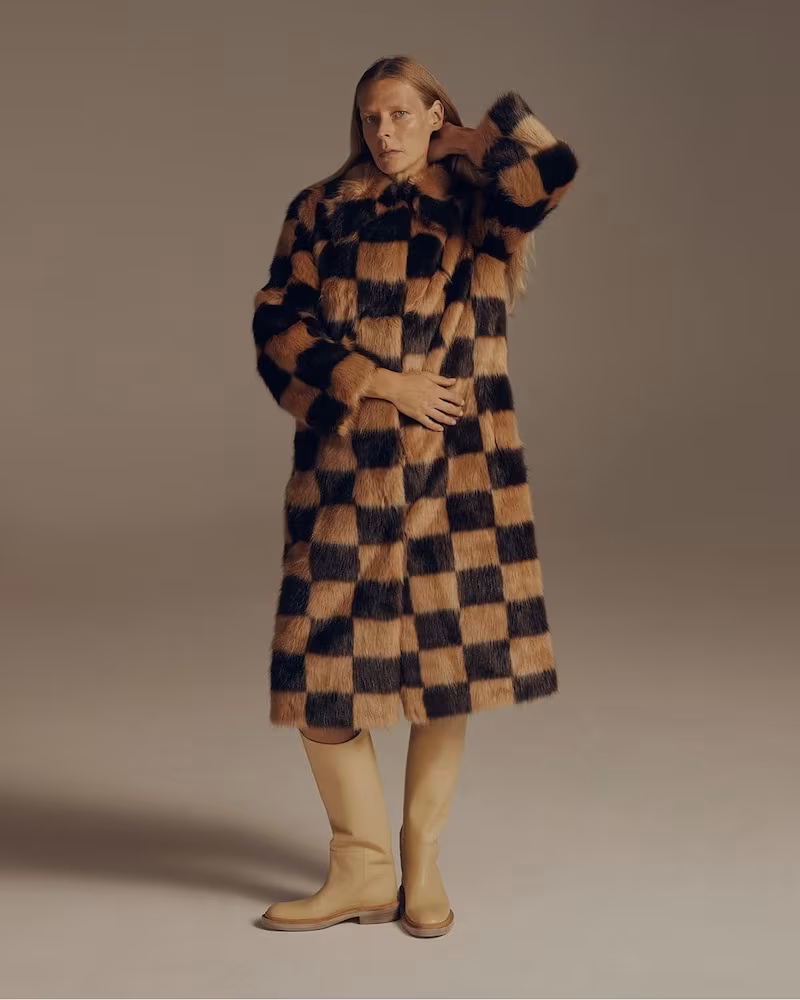 Stand Studio Nino Checked Faux-Fur Coat