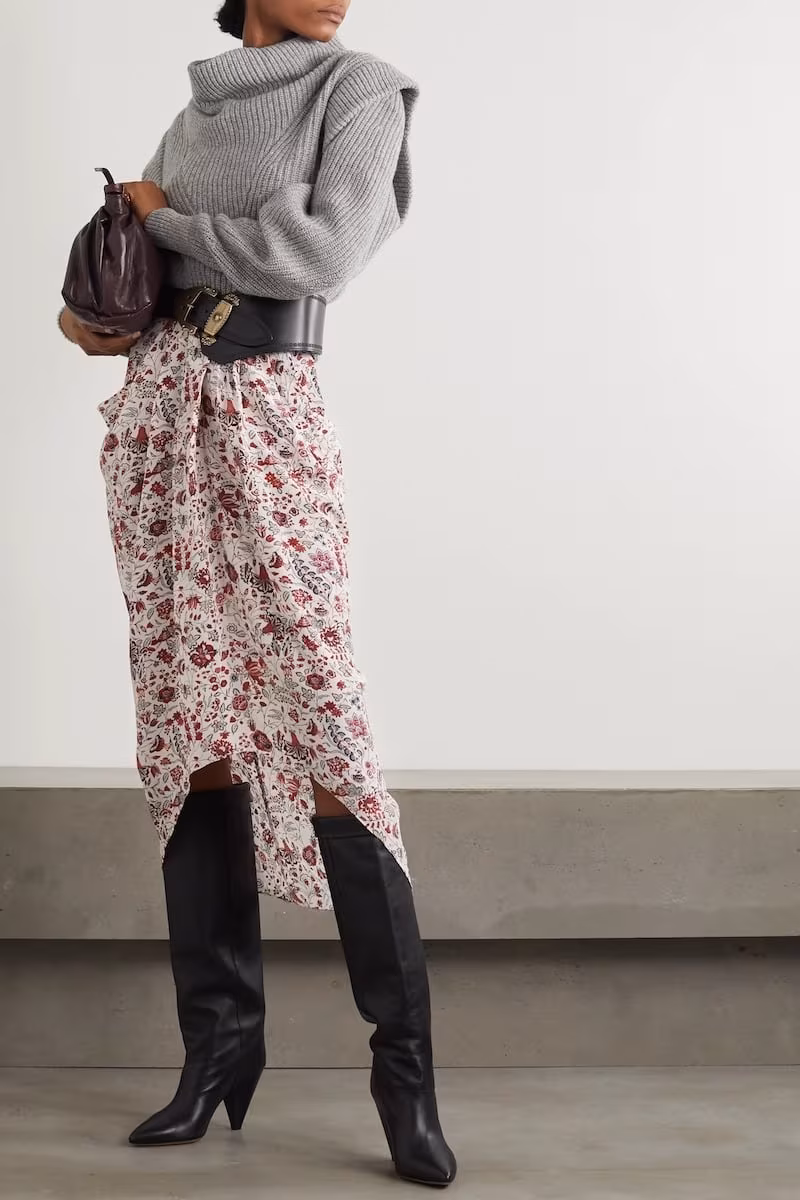 Isabel Marant Ginkinali Draped Floral-Print Silk Crepe De Chine Midi Skirt
