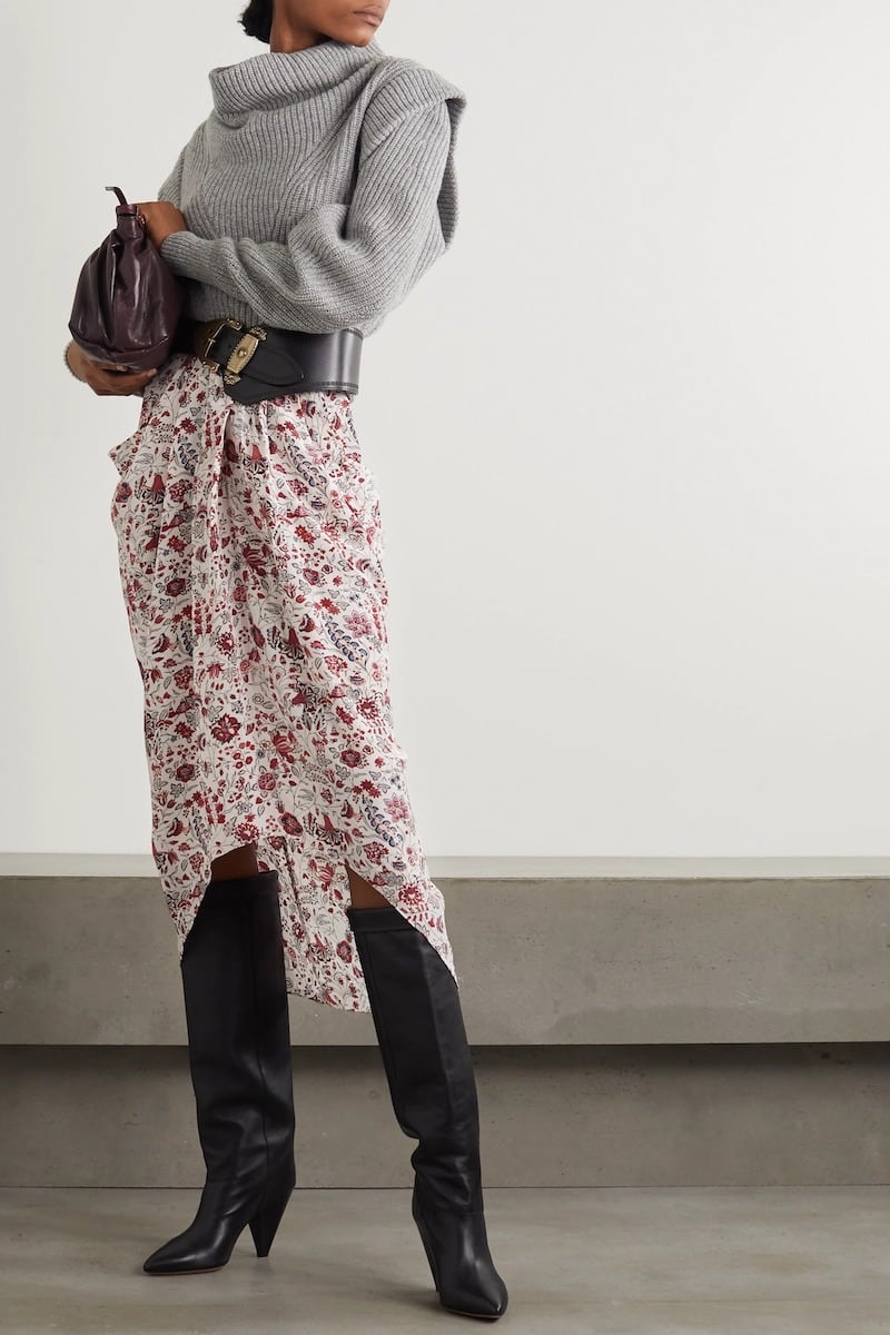 Isabel Marant Ginkinali Draped Floral-Print Silk Crepe De Chine Midi Skirt