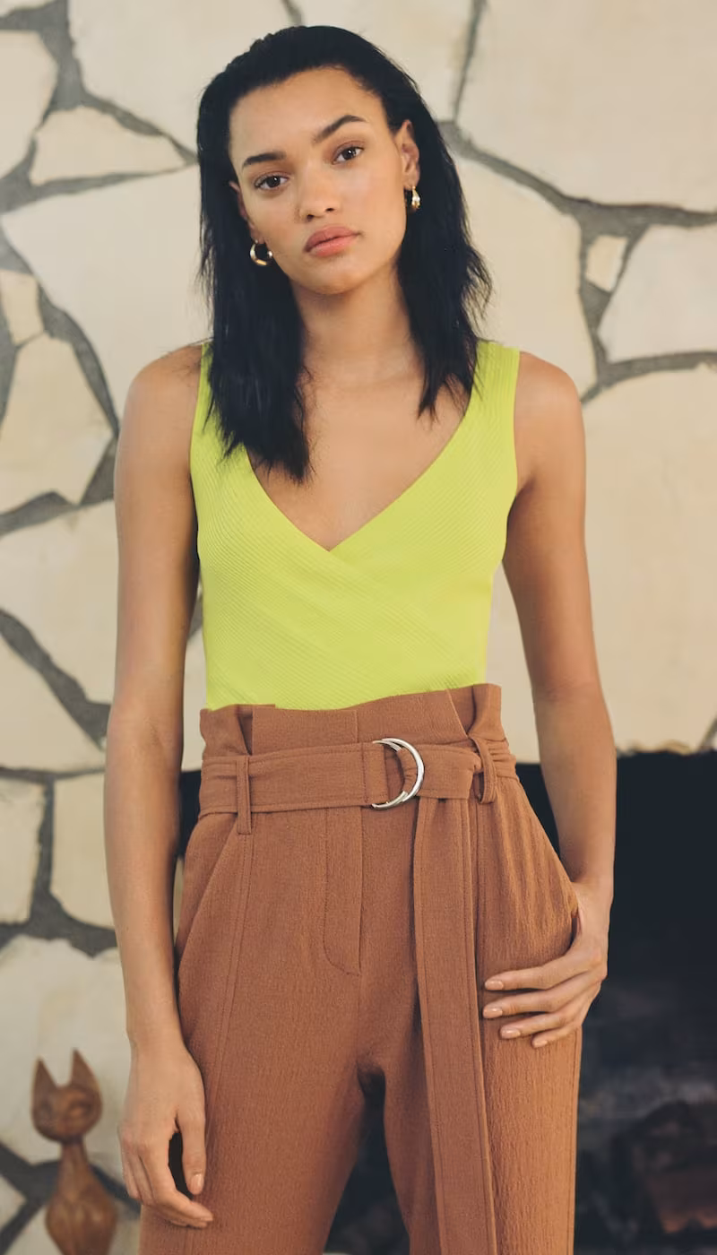 Jonathan Simkhai Henny Textured Daywear Cropped Paperbag Pants
