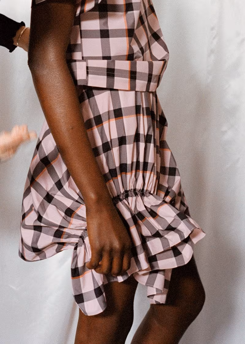 & Other Stories Gathered Asymmetrical Check Mini Skirt