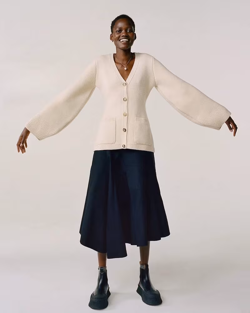 Khaite Lucy Flared-Sleeve V-Neck Cashmere Cardigan