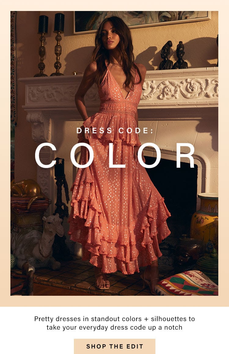 Dress Code: Color. Pretty dresses in standout colors + silhouettes to take your everyday dress code up a notch. Shop the Edit