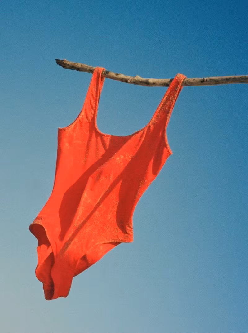 Everlane Square-Neck One-Piece in Red