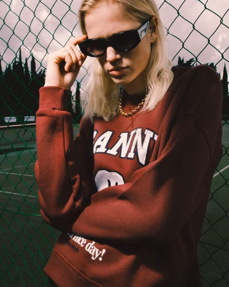 GANNI Logo Cotton Blend Fleece Sweatshirt