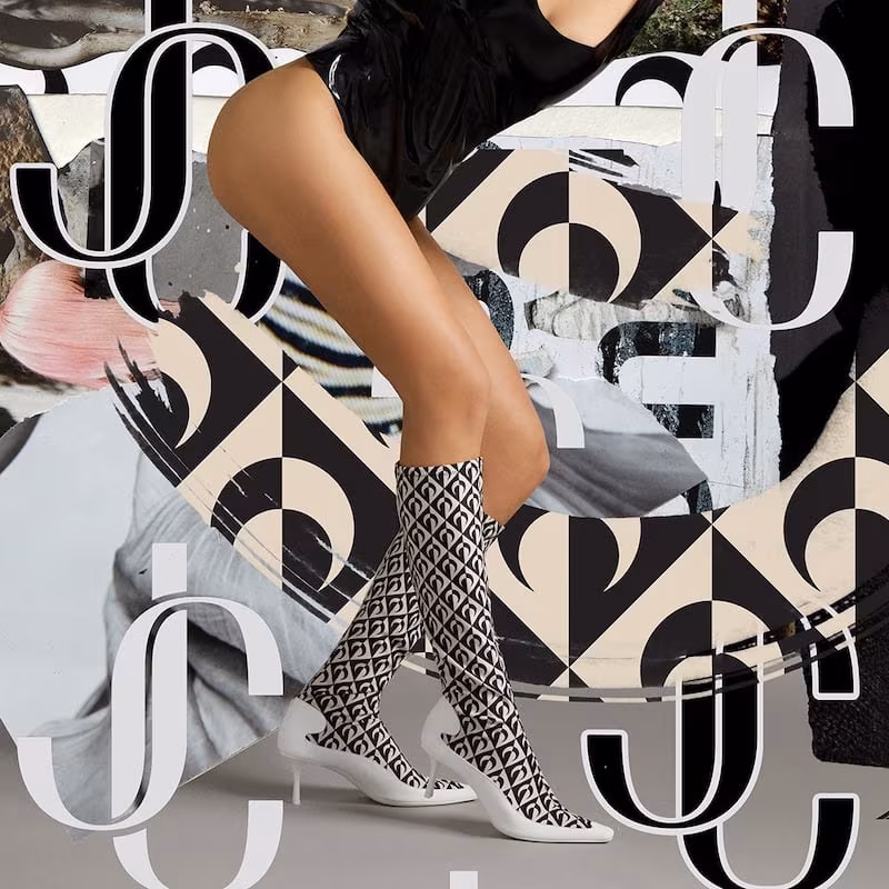 JC x MS Tan and Black Half Moon Printed Jersey and White Rubber Sock Calf Boots