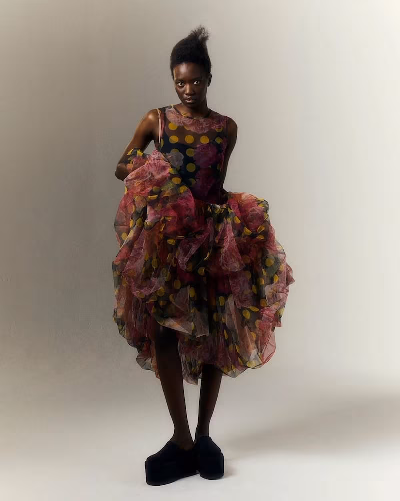 Molly Goddard Kelman Polka-Dot and Floral-Print Tulle Dress