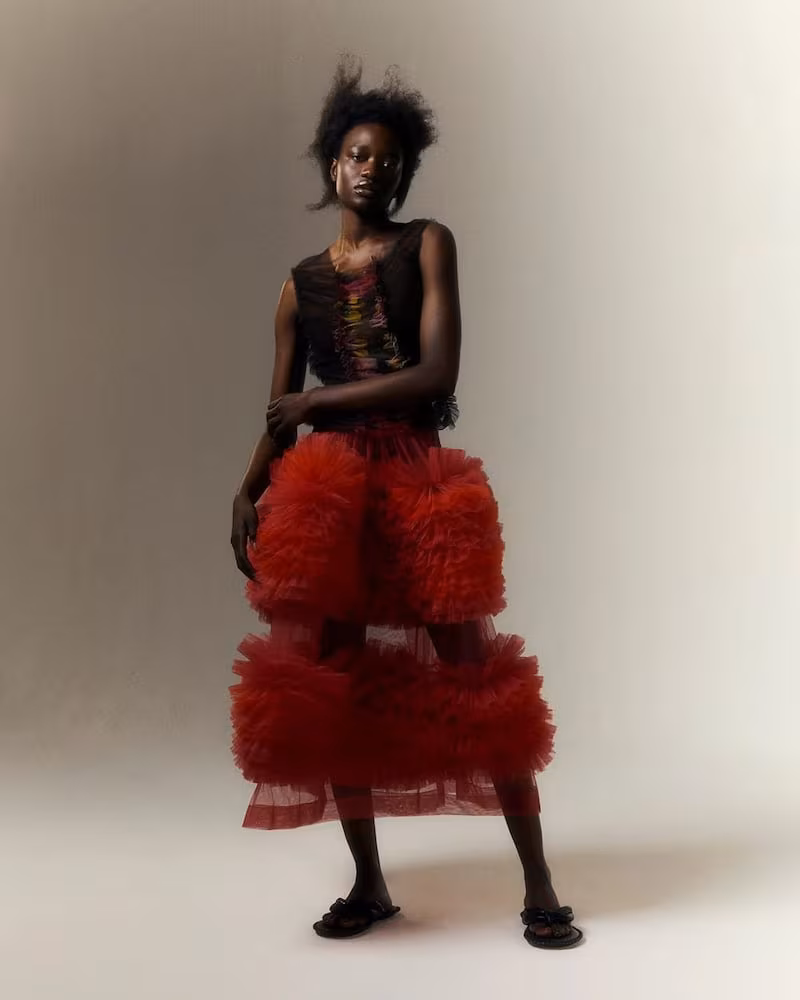 Molly Goddard Milo Asymmetric Frilled Tulle Skirt