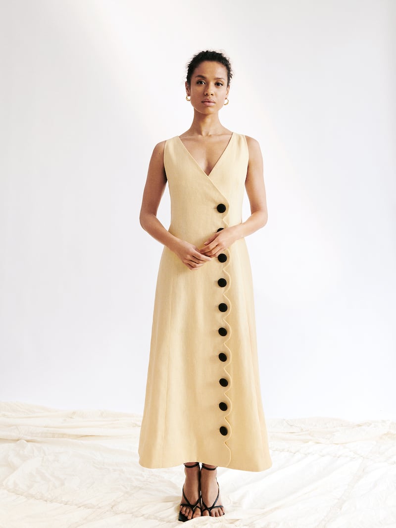 Lisa Marie Fernandez + NET SUSTAIN Scalloped Linen Midi Dress
