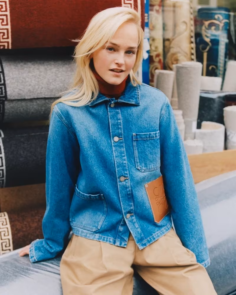 Loewe Blue Leather-Trimmed Denim Jacket