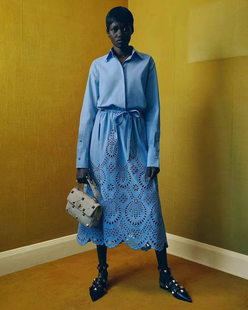 Valentino Sangallo-Embroidered Cotton-Poplin Midi Dress