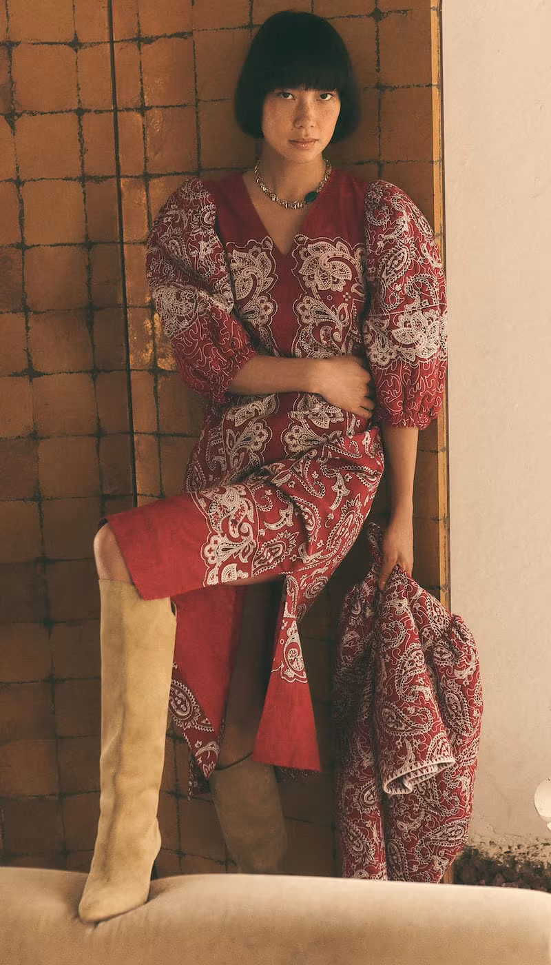 Sea Theodora Paisley Print Puff Sleeve Dress
