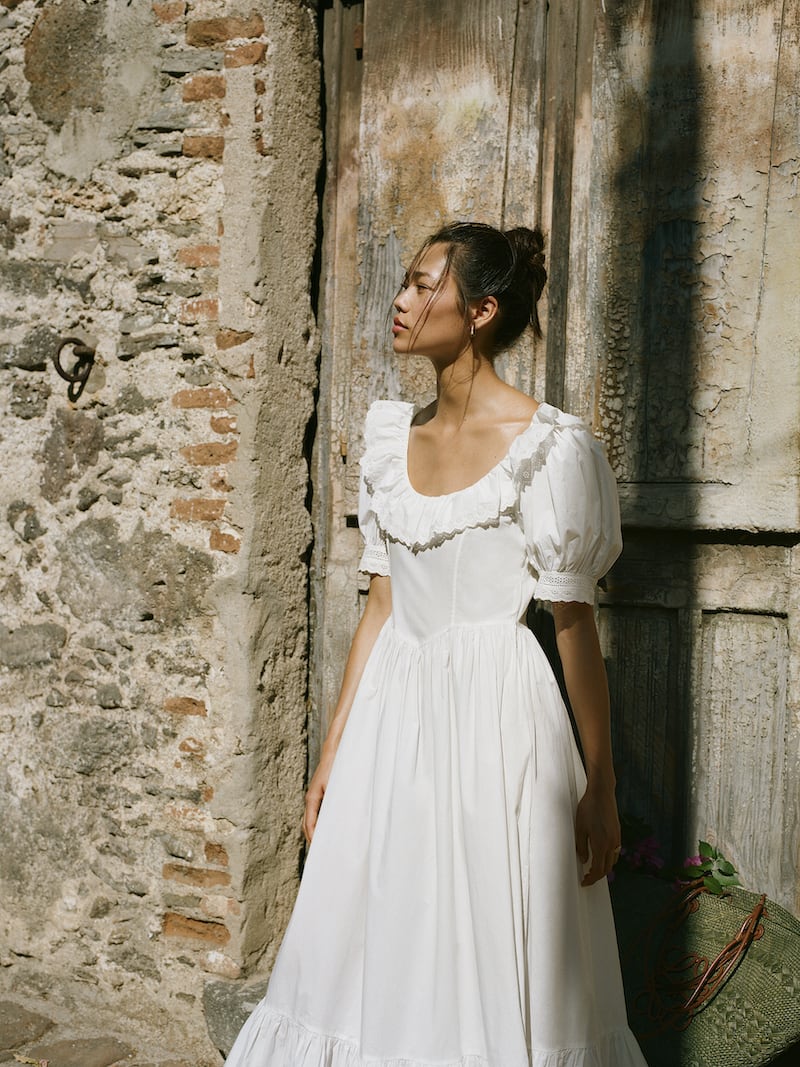 DÔEN + Net Sustain Lupine Broderie Anglaise-Trimmed Organic Cotton-Poplin Maxi Dress