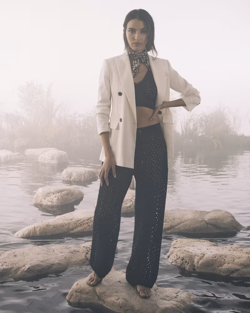 Brunello Cucinelli Linen Twill Double-Breasted Blazer Jacket