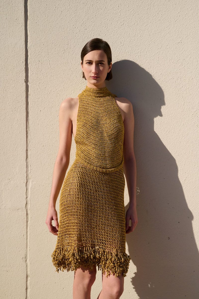 Proenza Schouler Crochet Hand-Embroidered Fringe Dress