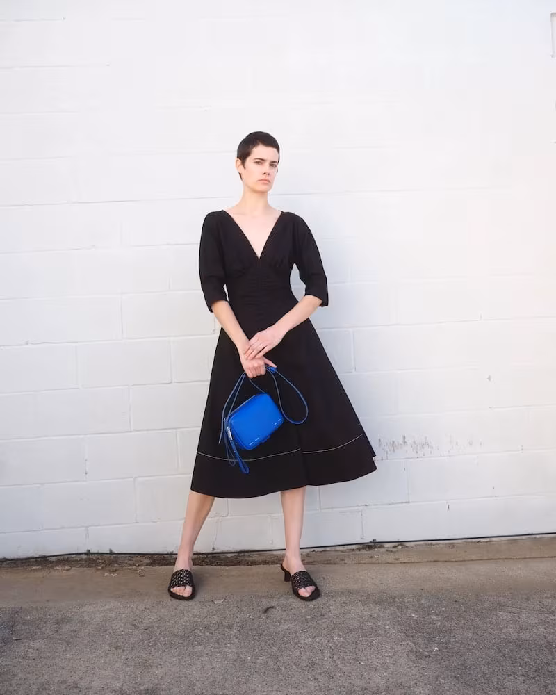 Proenza Schouler Poplin Midi Dress with Plunge V-Neckline