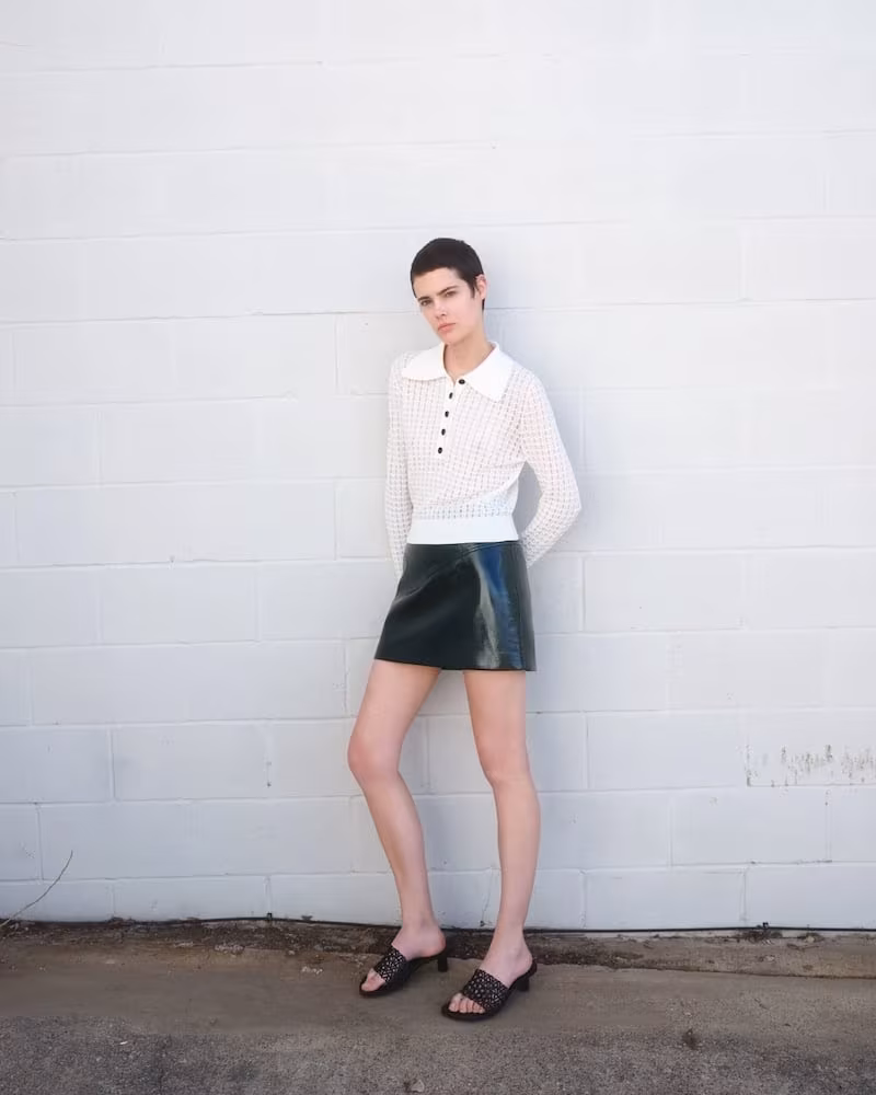 Proenza Schouler White Label Sheer Long Sleeve Polo Top