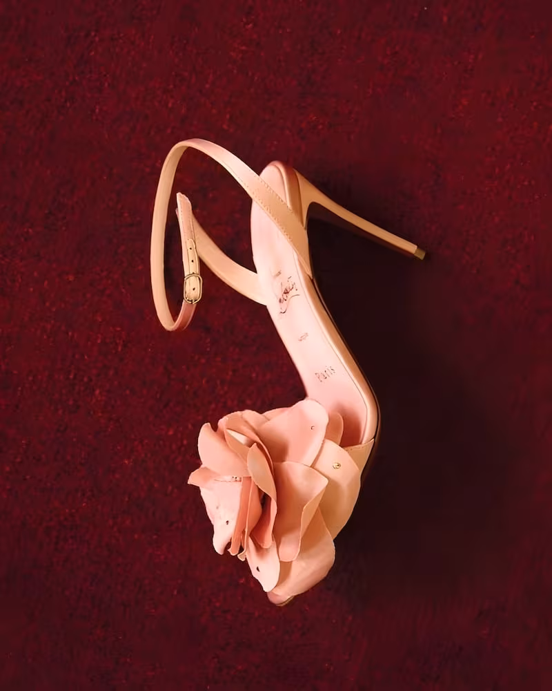 Christian Louboutin Flora Queen Red Sole Ankle-Strap Silk Sandals